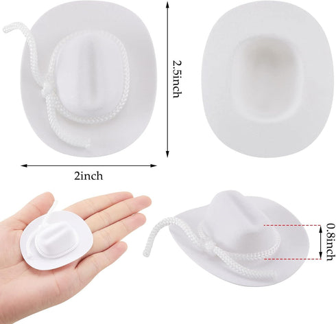 24 Pcs Mini Cowgirl Hat Cowboy Miniature Hat Western Wedding Doll Hats for Birthday Decorations Favors, 2 Inch (White)