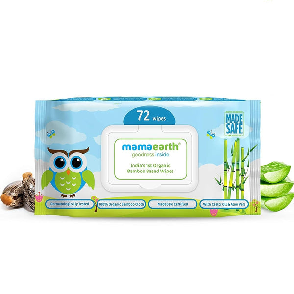 Mamaearth Organic Bamboo Baby Wipes for Sensitive Skin 72 Wipes | Soft