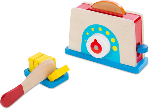 Set (9 Melissa & Doug Bread and Butter Toaster pcs) - Wooden Play Food and Kitchen Accessories