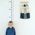 Kids Growth Chart, Wood Frame Fabric Canvas Height Measurement Ruler for Child's Room Decoration (White & Black)