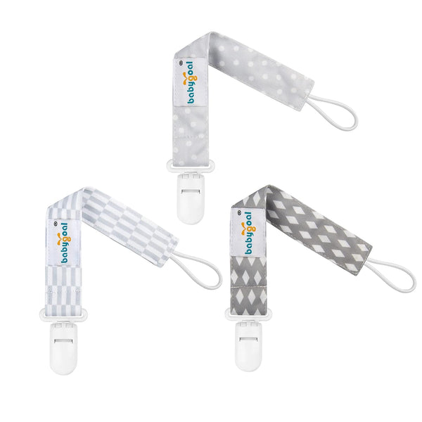 babygoal Baby Neutral Pacifier Clips, 3 Pack Binky Paci Holder and Leash