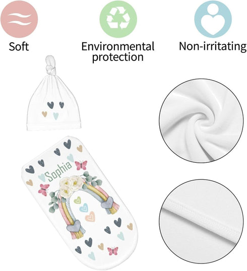 Dysuniry Personalized Baby Swaddle for Girls Boys Custom Swaddles for Newborns Rainbow Customized Newborn Sleep Sacks