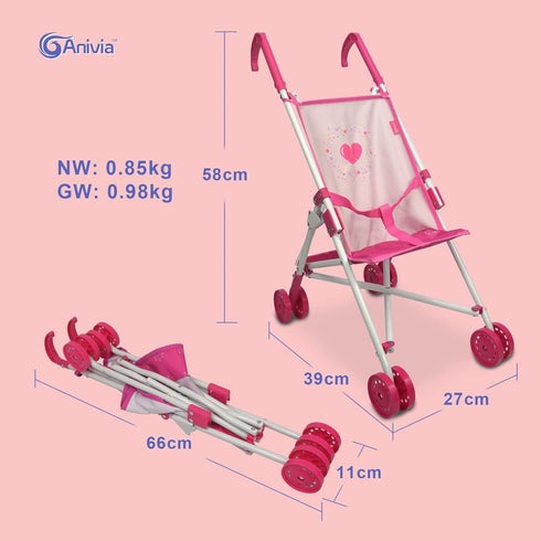 Foldable Heart Design Doll Stroller - Anivia Baby Doll Collection for Girls