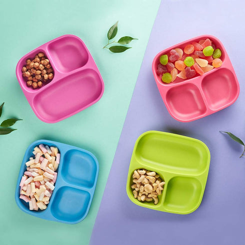 GET FRESH Bamboo Kids Divided Plates Set, 2-Pack, 3 Compartment Bamboo Dinnerware for Kids Meals