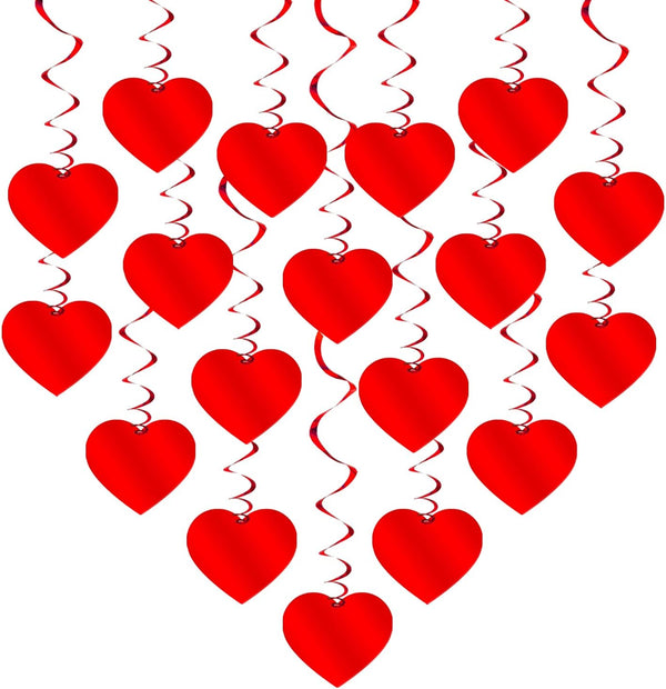 KatchOn Red Hanging Heart Decorations, Pack of 18, No DIY | Romantic Foil Heart Swirls for Special Night