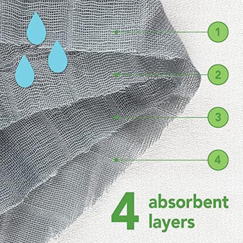 4 100% green sprouts Muslin Burp Cloths made from Organic Cotton | absorbent layers protect from sniffles,drips