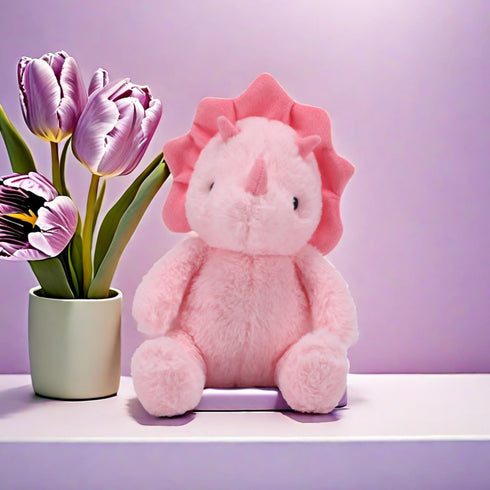 3-5, 9" VANLINNY Dinosaur Stuffed Animals, Pink Dinosaurs Toy for Kids Cute Triceratops Stuffed Baby Plush, Soft