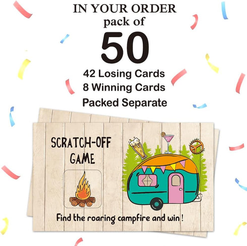 50 Pack Camping Theme Scratch Off Game, Campervan Roaring Campfire Scratch Cards for Baby Shower Birthday Party
