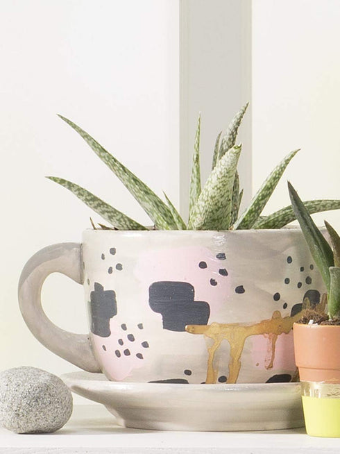Set 4-8 6 Sets Fun Express Paint Your Own Ceramic Tea for Girls - DIY Teacup Planter Kit with Saucer Makes | Kids Tea