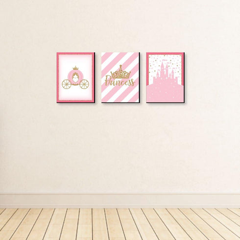 7.5 10 inches Set 3 Big Dot of Happiness Little Princess Crown - Castle Nursery Wall Art and Kids Room Decorations