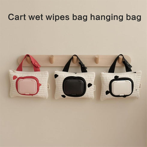 LOXGO Stylish Bear Embroidery Wet Wipe Pouches Baby Wipe Hanging Pouches For Baby Strollers Excellent For Travel