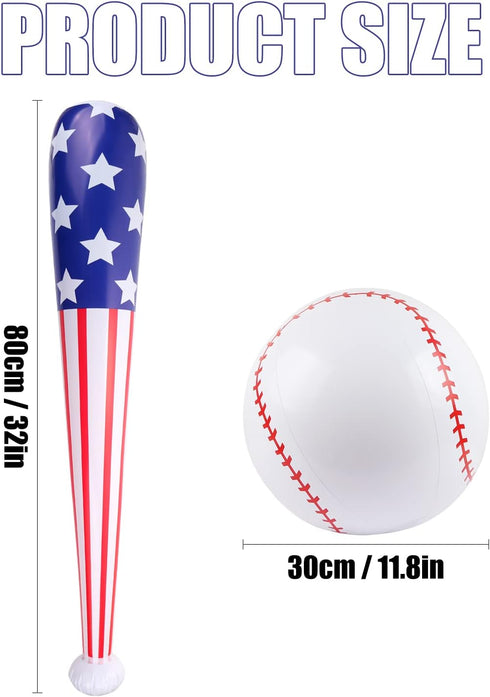 4 Pcs American Flag Inflatable Baseball & Bat - Blow Up Beach Ball, Sports Theme Party Favors for Kids Adult Pool Beach