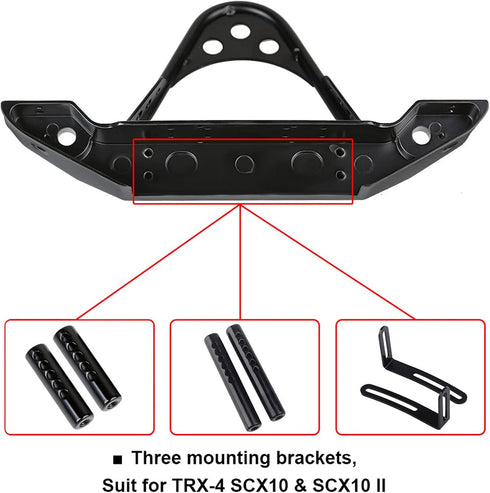 INJORA RC Front Bumper Metal with LED Light for 1:10 RC Crawler TRX-4 Axial SCX10 SCX10 II 90046 SCX10 III AXI03007
