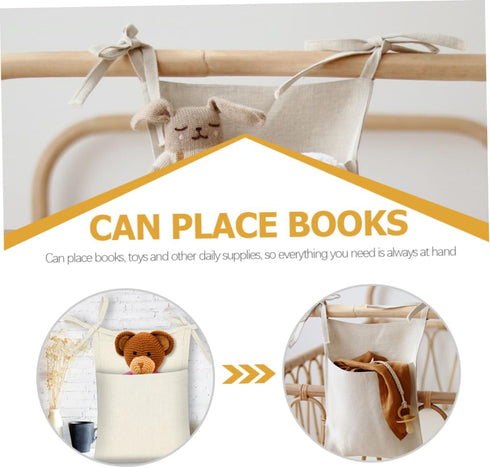 VALICLUD Multi Functional Linen Bedside Hanging Organizer Pouch Space Saving Storage Bag for Books and Daily Supplies