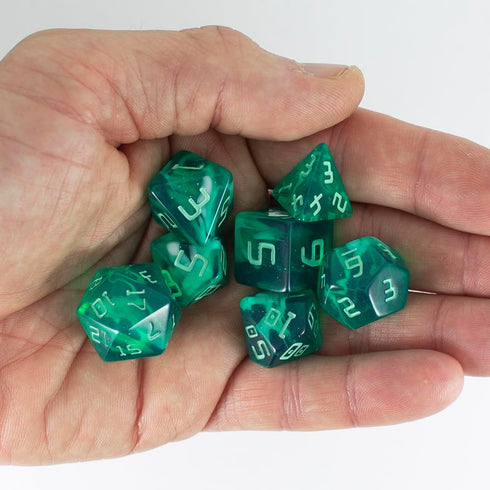 Starfarer 'Quasar' Sci-Fi RPG Dice - Dark Green with White Swirls