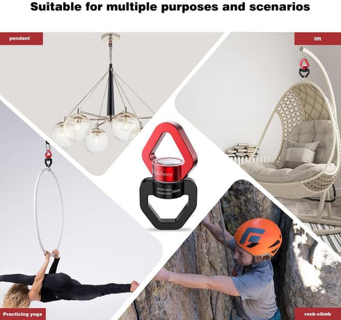 Swing Swivel Hook for Swing, Aluminium Alloy 35KN, Hanger for Tree Swing, Aerial Dance, Children’s Swing (Black-Red)