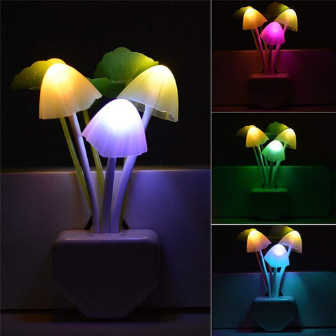 2 Pack Sensor LED Night Lights - Color Changing Plug-in Mushroom Dream Bed Lamp for Kids and Adults