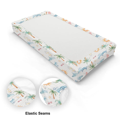 KuphiL10C Summer Girls-16x32 Beach Theme Palm Tree Starfish Sun Pattern Baby Changing Pad Cover, Unisex Beach Ocean