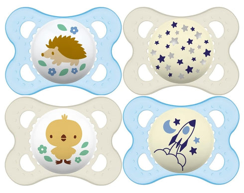 MAM 4-Pack, 0-6M, 0-6 (2 Count) Original + Night Boy & Original Matte Baby Pacifier, Nipple Shape Helps Promote Healthy