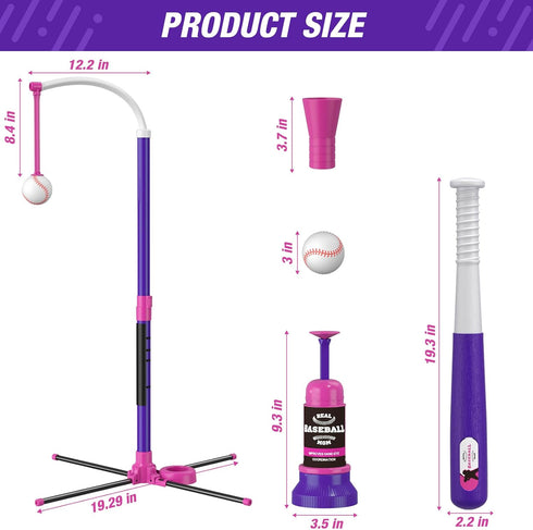 Baseball Set - 3 Ways to Play, Adjustable Height, Safe & Sturdy, Easy to Assemble Sport Gift for Kids