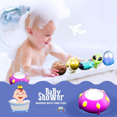Bath Toys Light Up Floating Space Bath Tub Toy Set, 6pcs Glowing Universe Theme Educational Shower Pool Toys