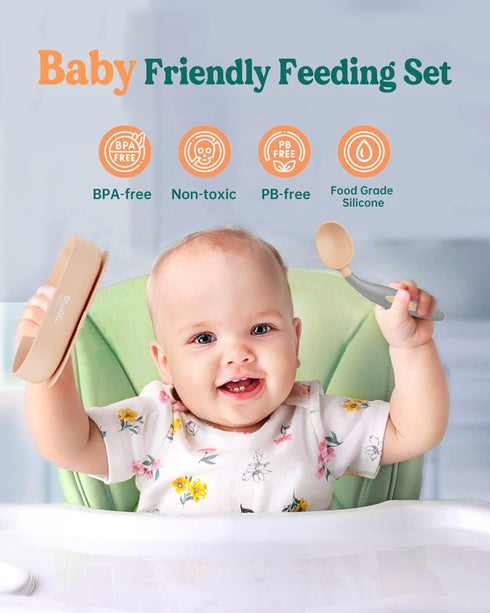 SUPERMAMA Suction Silicone Baby Feeding Set, 2 in 1 Baby Silicone Suction Bowls and Spoons, BPA Free, Infant Babies and Toddler Self Feeding Led Weaning by SUPERMAMA