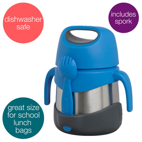 b.box Insulated Food Jar with Spork for Toddlers - Easy Open Container, 11 oz, Blue Slate