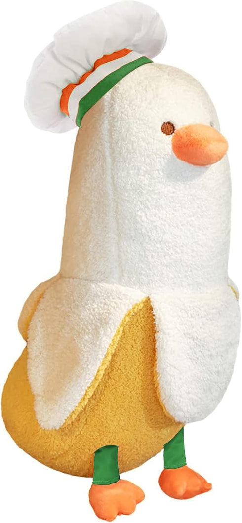 PEACH CAT Cute Banana Duck Stuffed Animal, Long Banana Chef Duck Plush Pillow for Girls and Boys