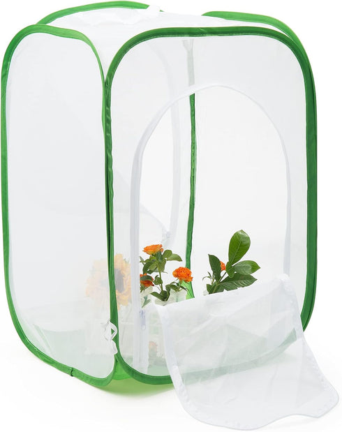 Two Doors Monarch Butterfly Habitat, Insect Mesh Cage, Caterpillar Enclosure Terrarium Pop-up (15.7 x 15.7 x 24)