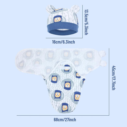 2 Pack Cinaci Adjustable Soft Cotton Blend Newborn Baby Receiving Swaddle Blankets Sleep Sacks with Nursery Hats Caps