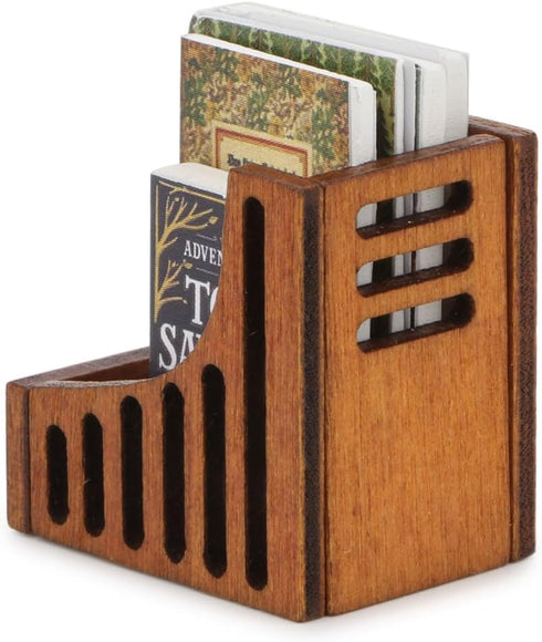 Set 5 Dollhouse Miniature Desktop Bookshelf with Books Wooden Bookcase Furniture Miniature Desktop Organiser Mini House