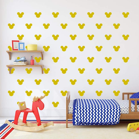 24PCS Mickey Mouse Head Wall Sticker, Cute Cartoon Wall Decal for Baby Nursery, Easy Removable Wall Art (Yellow, Vinyl)