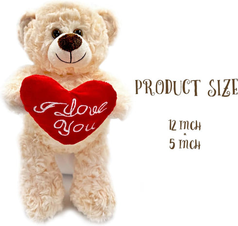 ''I Love You'' White Teddy Bear with Heart Plush Toy, Soft Stuffed Animal Gift for Mom Dad Anniversary