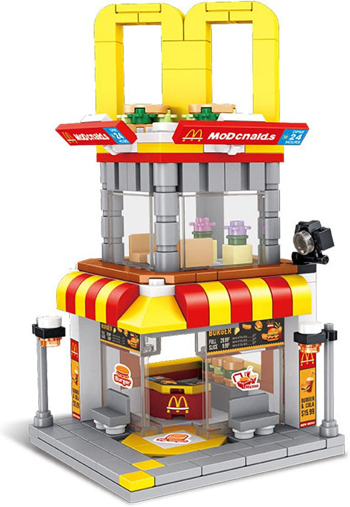 Building Blocks City Street View Toy: 3D DIY Bricks Set, Unique Home Decor, 244PCS Burger Shop