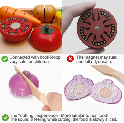 Wooden Play Food for Kids Kitchen Toys, Cutting Pretend Toy Food, Educational Gifts for Boys & Girls