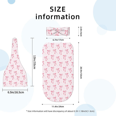 zhedongsj Set Pink Bow Baby Stuff Swaddle Blanket for Girls, Soft Newborn Swaddling Sack Shower Gift with Hat and Bow