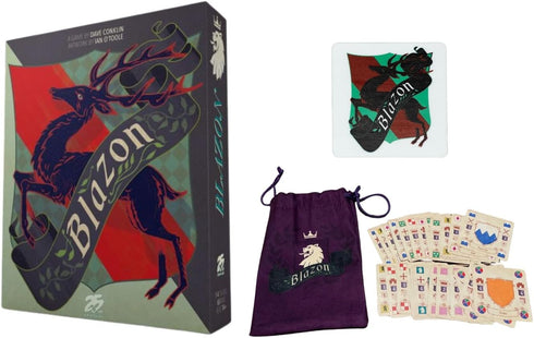 Blazon Medieval Family Board Game Bundle with Expansion Bag and Drink Coaster, Strategy Fun for Adults and Teens