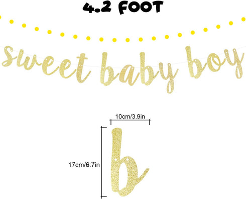 LINGTEER Sweet Baby Boy Gold Glitter Bunting Banner, Perfect for Baby Shower First Birthday Decorations