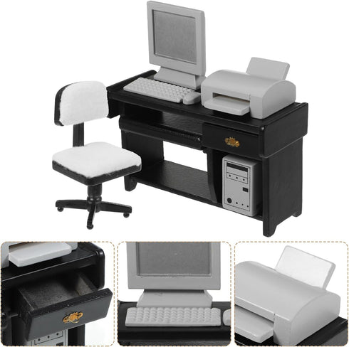 NUOBESTY Miniature Computer Simulation Office Furniture - Dollhouse Accessories Mini Desktop Chair Keyboard Model for