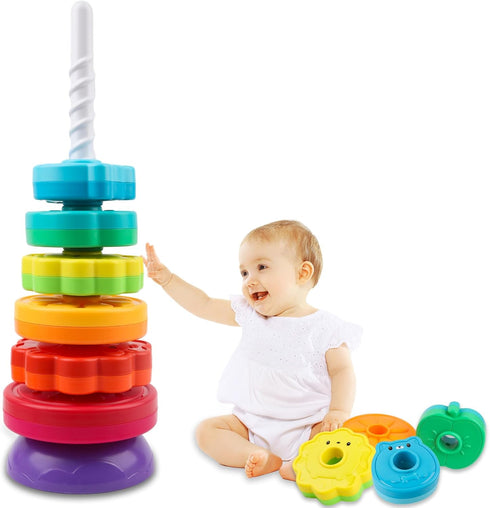 Spinning Stacking Toys – Spin Toys for Toddlers 1-3 – Rainbow Spin Tower – Autism Sensory Learning Toy