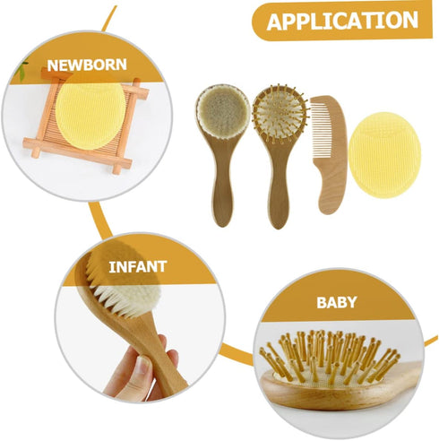 Set YARNOW Hair Brush and Comb Silicone Bath Scrubber for Newborns Soft Wool Brush for Delicate Scalp Care Shower Gift
