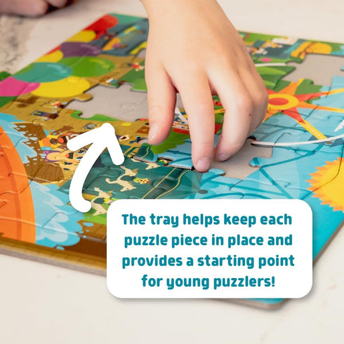 Chuckle & Roar - 4 Pack Tray Puzzles - USA Animal Map, Polar Animals, Adventure Awaits, Fair - Larger pieces designed for preschool hands - 36 & 48 PC Tray Puzzles