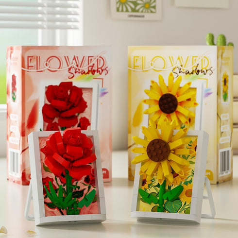 Sacblirr 3D Set Sunflowers Mini Flower Picture Frame Micro Building Toy Block Decor Bouquet Collection Botanical Plant