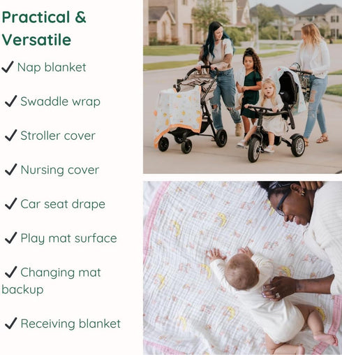 100% 6-Layer Cotton Muslin Baby Blanket | Soft & Breathable Swaddle & Receiving Blanket | Lightweight Quilt