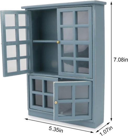 1/12 Dollhouse Furniture Miniature Display Shelf Bookshelf Storage Cabinet for Living Room Kitchen Room (Blue)