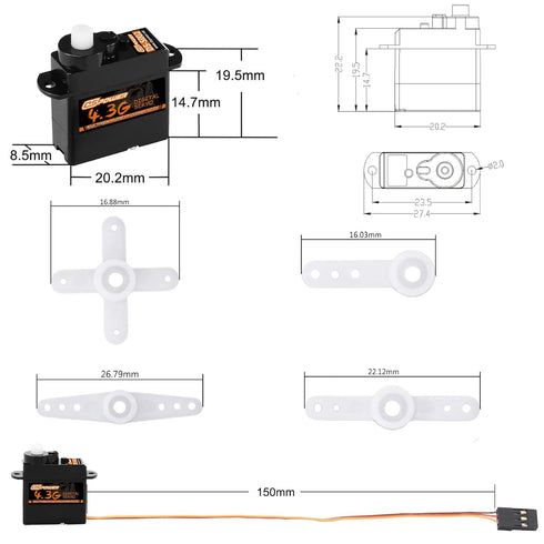 DSPOWER 2PCS 4.3G 1/24 1/28 SCX24 Mini Servo, RC Micro Digital Servo Motor Coreless Steering Servos for Fixed-Wing