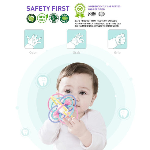 WEofferwhatYOUwant Baby Sensory Teether Ball - BPA-Free Soft Rattle Rings for Grasping & Chewing, Infant Toy for 0-6