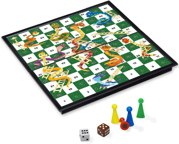 Snakes and Ladders Board Game Set - Magnetic Folding Travel Game for Family Fun - Gift for Kids and Adults