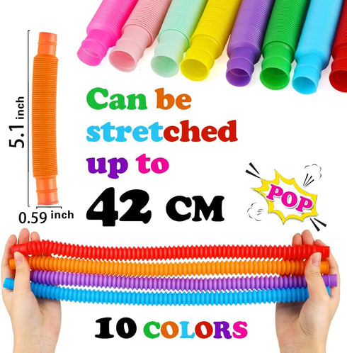 52 Pack 8-12 3 4 5 6 7 8 9 10 Pop Tubes, Sensory Toys Party Favors for Kids Fidget Toys for Anxiety Goodie Bag Stuffers