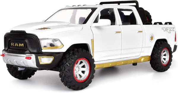 RAM 1500 Pickup Truck Toys, Diecast Metal Model for Boys Age 4-7, Open Door Pull Back Cars with Lights